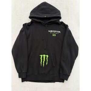 Monster Energy Hoodie Sweatshirt Mens M Black Racing #99 Pullover Stitched RARE